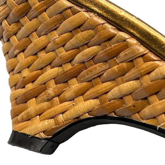 AK ANNE KLEIN Akhoola Patent Leather Wicker Wedge Slide Sandals Size 7.5 - Picture 10 of 16